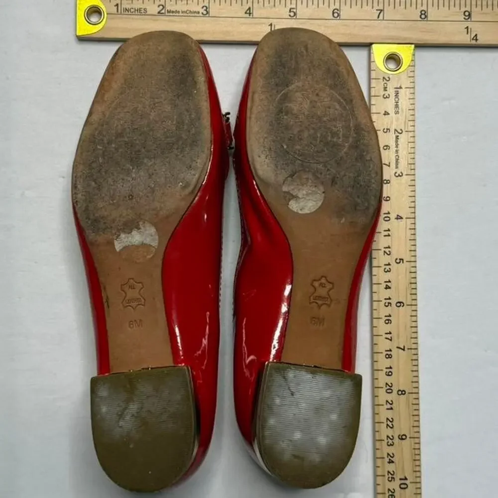 Tory Burch Rare Red All Leather Patent Gold Tone Womens Size 6 Loafers Casual